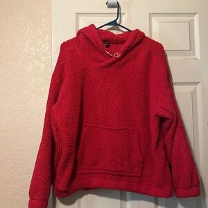 Super soft red fleece hoodie with pocket